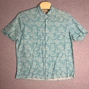 Vintage Silk Circa‎ 1969 Men's XXL Button Down Light Blue Palm Tree Print Shirt